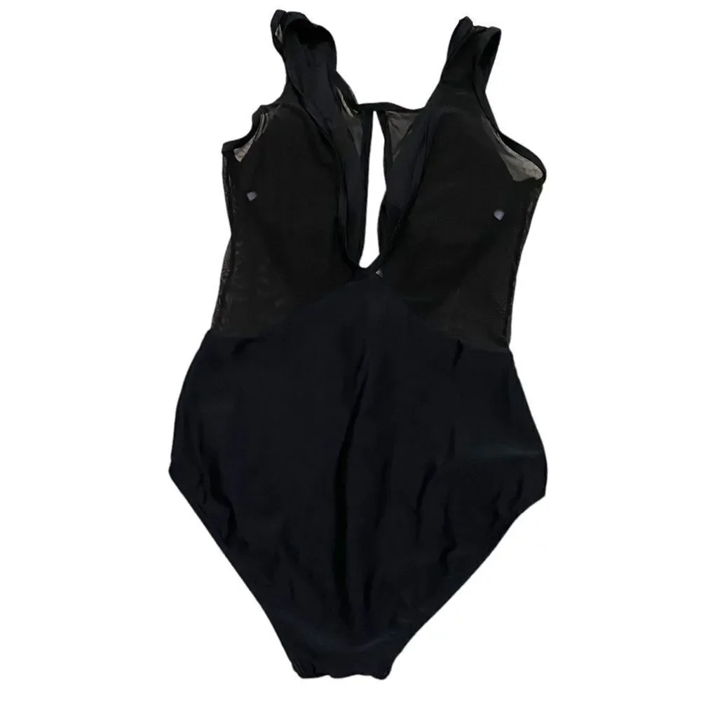 Pacsun One Piece Black Sheer Deep Neckline Bathingsuit